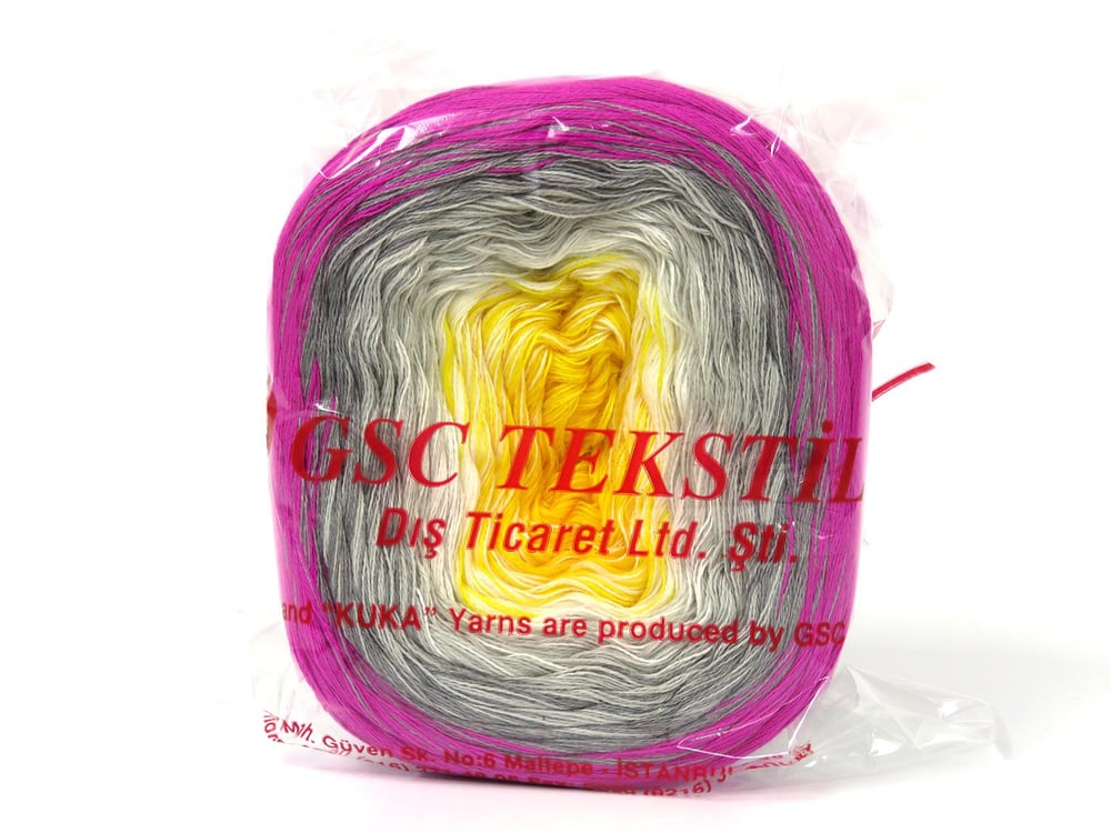 250 gr ICE YARNS CAKES COTTON FINE (50% Cotton) Yarn Yellow White Grey Shades Fuchsia