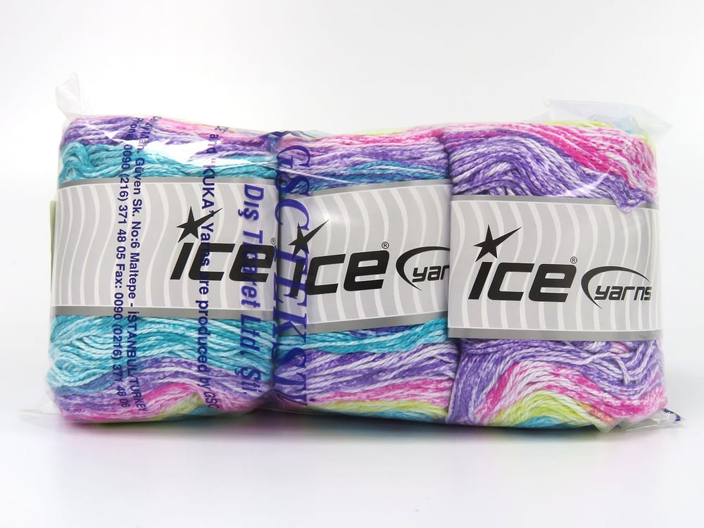 3x100gr. CAKES COTTON ROYAL Pembe, Beyaz, Leylak, Turkuaz, Sarı Pamuk Bebe, Yazlık İplikler, Pamuk, Batik Desenli, %100 Pamuk, Makina Yıkama