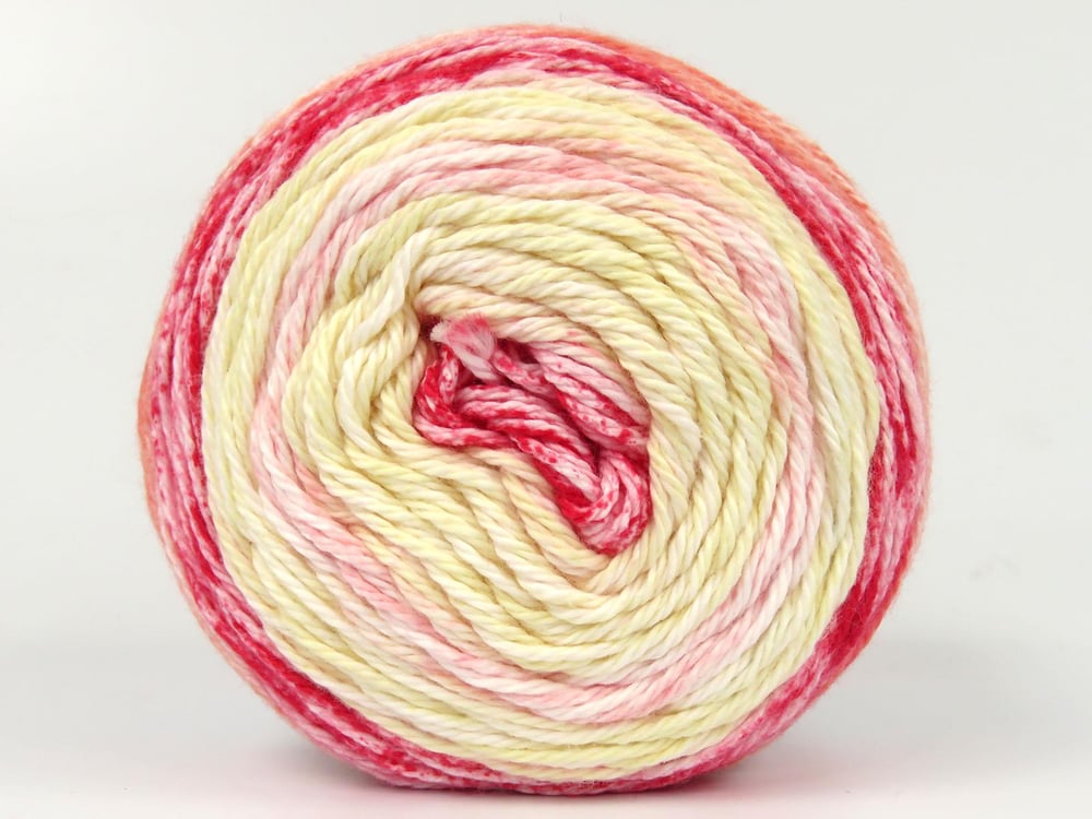 3x100gr. CAKES COTTON ROYAL Beyaz, Kırmızı, Turuncu, Açık Pembe, Açık Sarı Pamuk Bebe, Yazlık İplikler, Pamuk, Batik Desenli, %100 Pamuk, Makina Yıkama