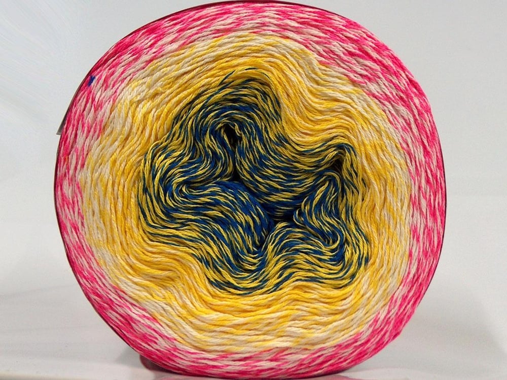 1x250gr. CAKES PUZZLE Pembe, Mavi, Beyaz, Sarı Organik Pamuk Yazlık İplikler, Organik Pamuk, Pamuk, Batik Desenli