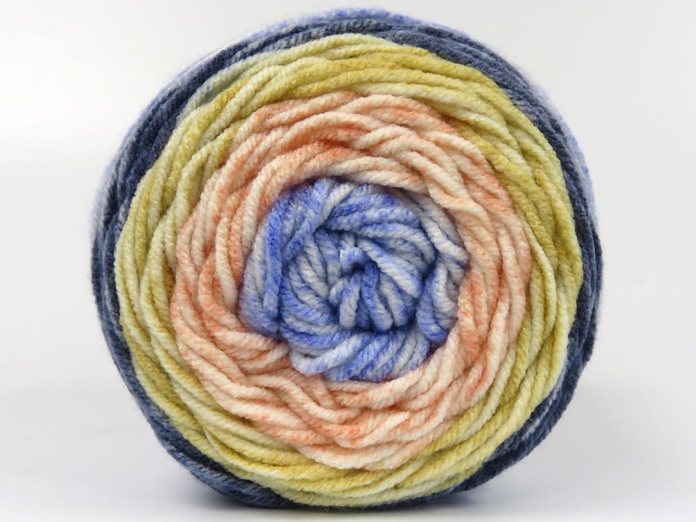 2x140gr. CAKES SPLASH Leylak, Altın, Somon, Kot Mavisi Akrilik Kışlık, Düz iplikler, Batik Desenli, Worsted, 100% Akrilik