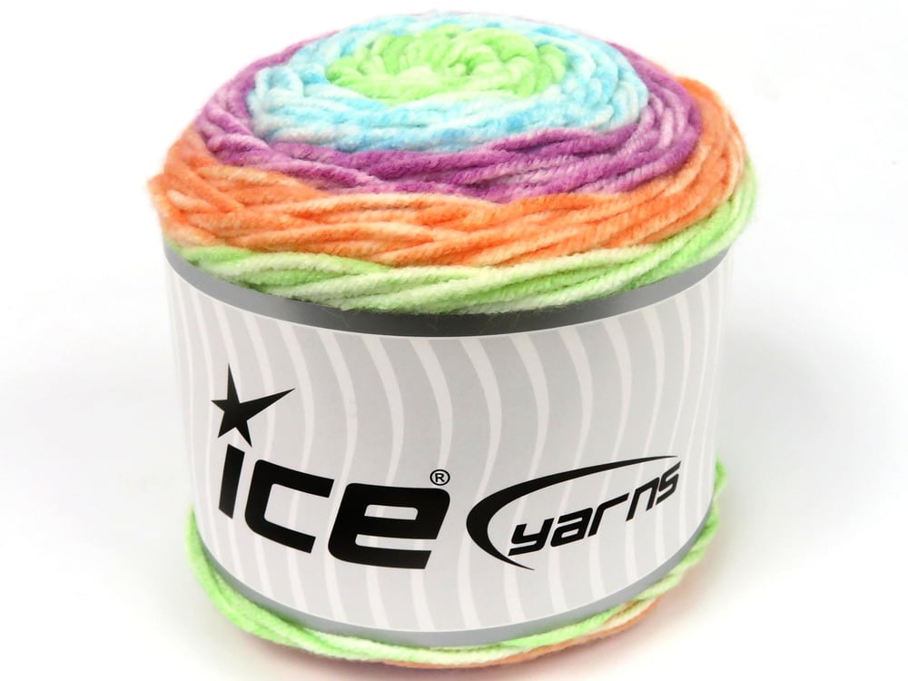 2x140gr. CAKES SPLASH Yeşil, Turuncu, Turkuaz, Fuşya Akrilik Kışlık, Düz iplikler, Batik Desenli, Worsted, 100% Akrilik