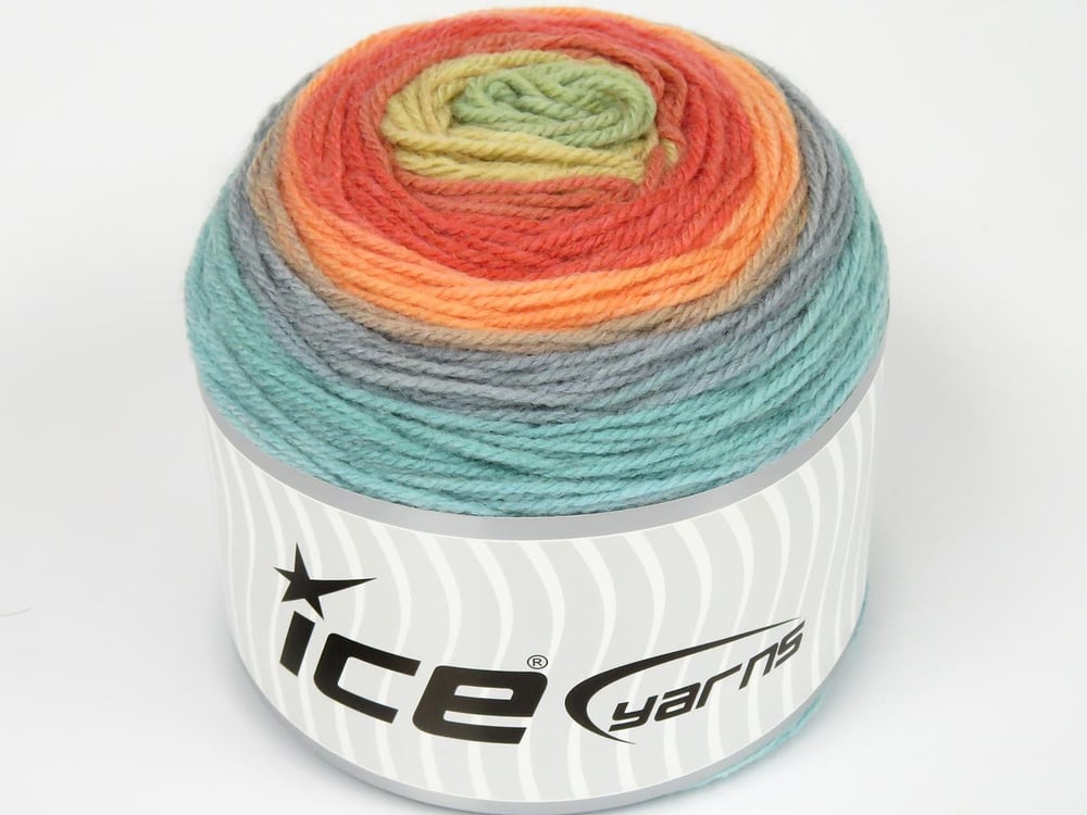 2x150gr. CAKES WOOL DK Yeşil, Mavi, Deve Tüyü, Turuncu Tonları Yün, Premium Akrilik Kışlık, Yün, Batik Desenli