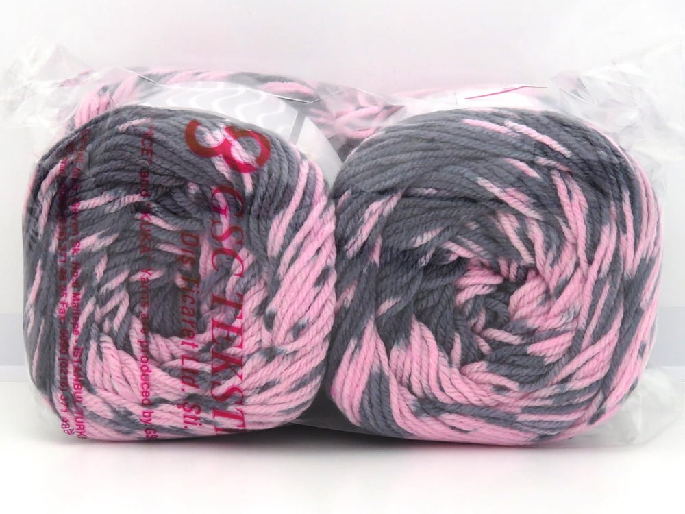 2x150gr. CAKES WOOL DESIGN Açık Pembe, Gri Tonları Yün, Akrilik Kışlık, Yün, Batik Desenli, Worsted, Akrilik