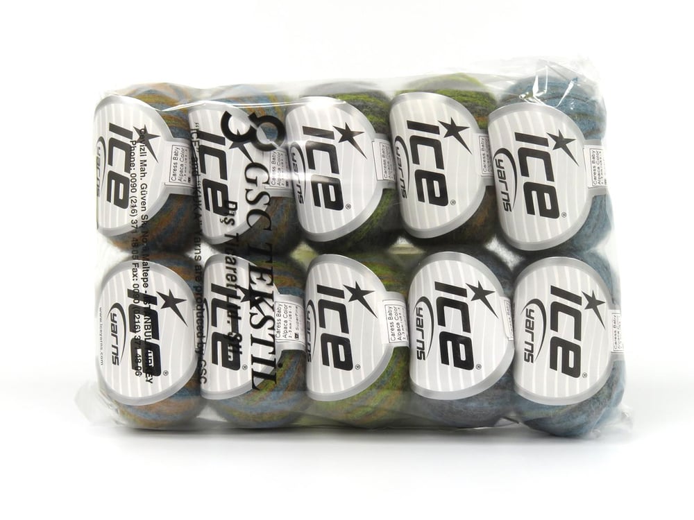 10x30gr. CARESS BABY ALPACA COLOR Yeşil, Turkuaz, Gri, Altın Elastan, Bebe Alpaka, Ekstra İnce Merino Yünü Lüks, Alpaka, Merinos, Kışlık, Çok İnce, Batik Desenli, Elastan