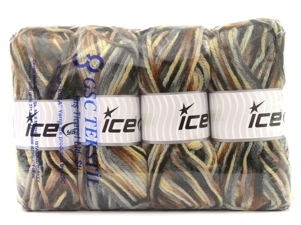 4x100gr. CARNIVAL Siyah, Krem, Kahverengi Tonları, Gri Tonları Yün, Premium Akrilik Kışlık, Yün, Batik Desenli, Kalın, Akrilik