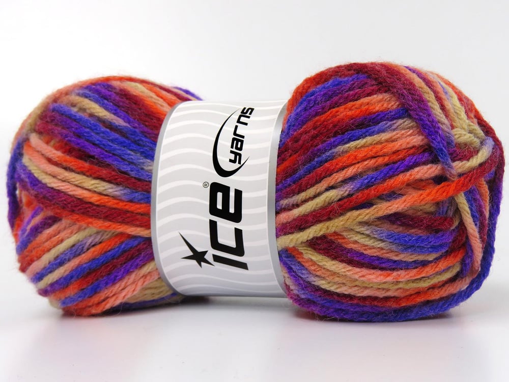 4x100gr. CARNIVAL Mor, Krem, Bordo, Bakır Yün, Premium Akrilik Kışlık, Yün, Batik Desenli, Kalın, Akrilik