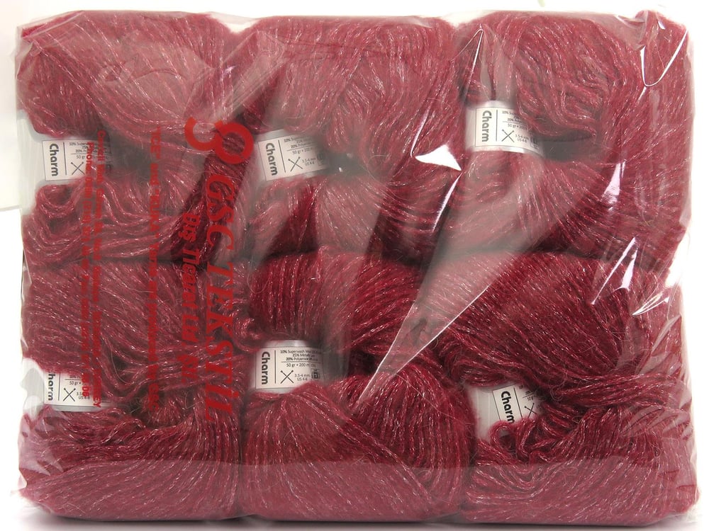 6x50gr. CHARM Kırmızı Tiftik, Metalik Simli, Akrilik Metalik Simli, Lüks, Kışlık, Yün, Tiftik, Akrilik