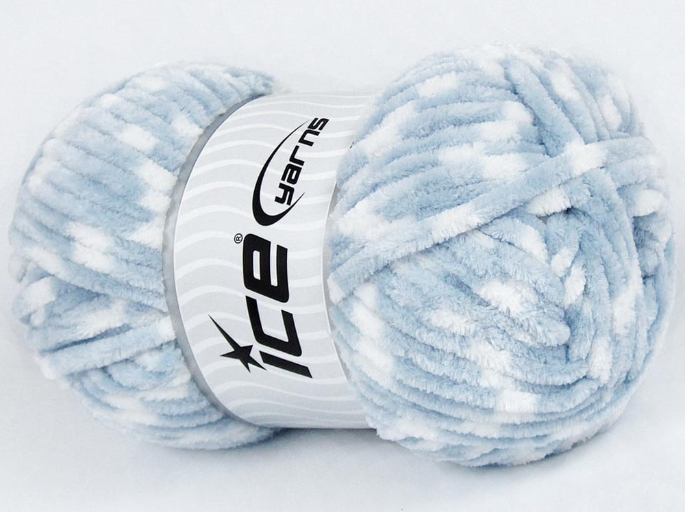 4x100gr. CHENILLE BABY COLORS Beyaz, Açık Mavi Mikro Fiber Kışlık, Bebe, Şönil, Batik Desenli, Worsted