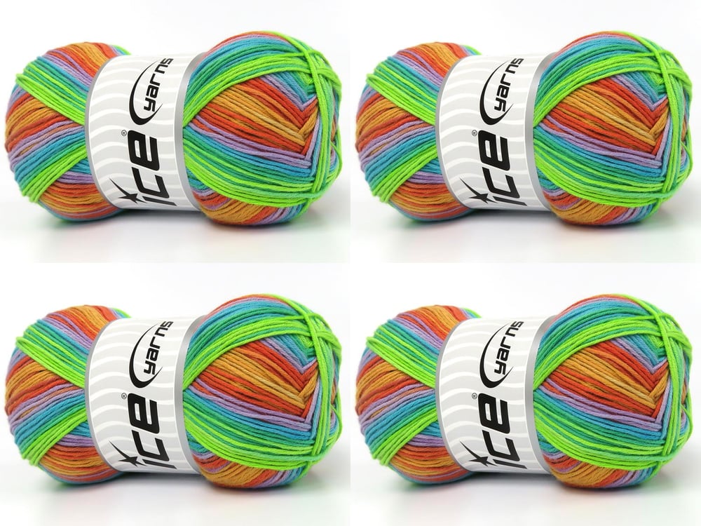 4x100gr. COTTON MAGIC Gökkuşağı Pamuk Bebe, Yazlık İplikler, Pamuk, Batik Desenli, %100 Pamuk