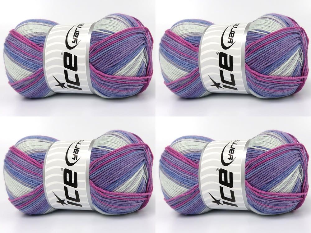 4x100gr. COTTON MAGIC Pembe, Açık Mavi, Leylak Tonları Pamuk Bebe, Yazlık İplikler, Pamuk, Batik Desenli, %100 Pamuk