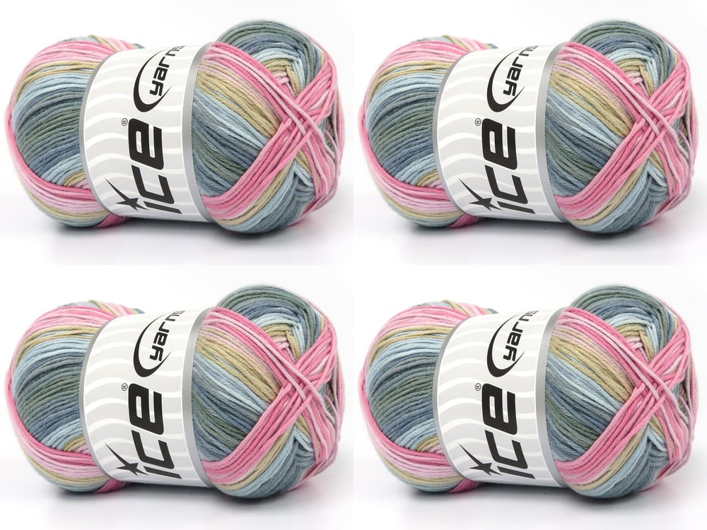 4x100gr. COTTON MAGIC Pembe tonları, Mavi Tonları, Açık Kamel, Gri Tonları Pamuk Bebe, Yazlık İplikler, Pamuk, Batik Desenli, %100 Pamuk