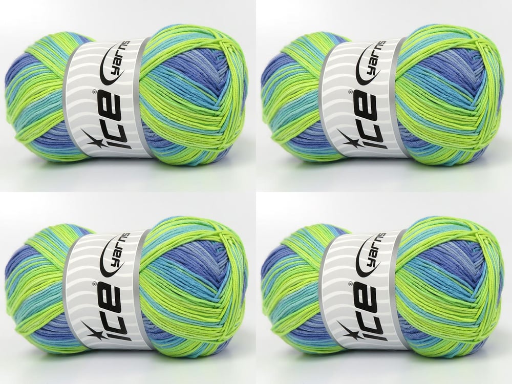 4x100gr. COTTON MAGIC Turkuaz, Yeşil Tonları, Leylak Tonları Pamuk Bebe, Yazlık İplikler, Pamuk, Batik Desenli, %100 Pamuk