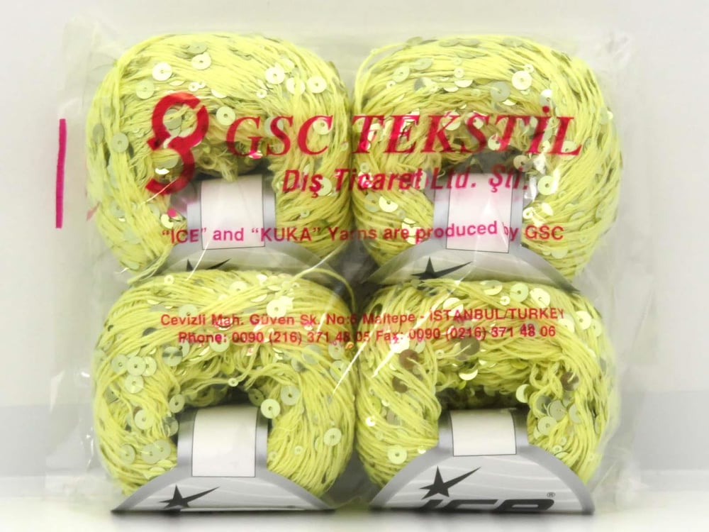 4x50gr. COTTON PAILLETTE Sarı Pamuk Metalik Simli, Yazlık İplikler, Pamuk, Boncuklu Pullu