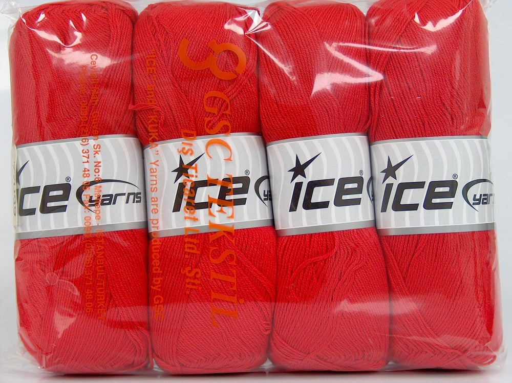 4x100gr. COTTONAC FINE Kırmızı Pamuk, Akrilik Yazlık İplikler, Pamuk