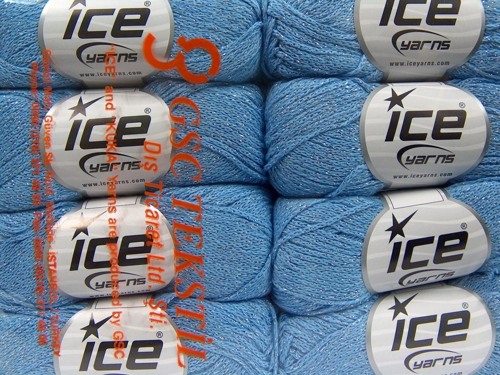 8x50gr. ELEGANT METALLIC COTTON Açık Mavi Metalik Simli, Pamuk Metalik Simli, Yazlık İplikler, Pamuk, Zincir