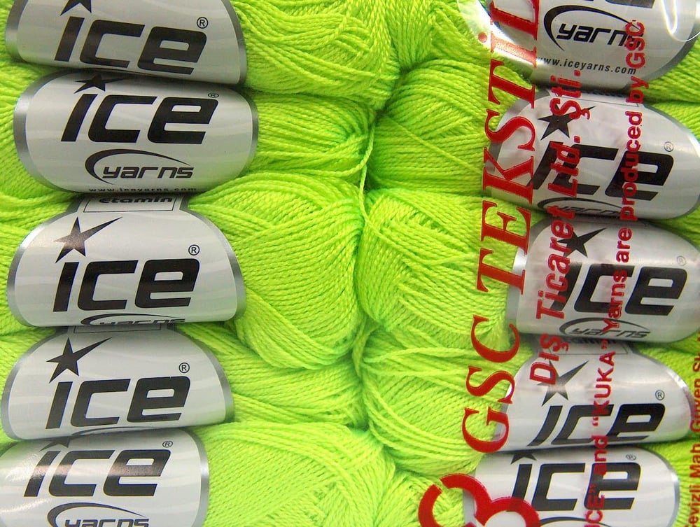 10x30gr. ETAMIN Neon Yeşil Akrilik Kışlık, Çok İnce, Düz iplikler, 100% Akrilik