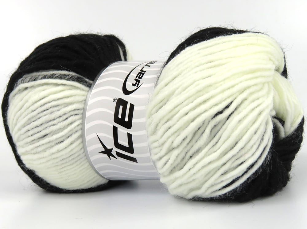 4x100gr. FANTASIA Siyah, Beyaz Yün, Premium Akrilik Kışlık, Yün, Batik Desenli, Worsted