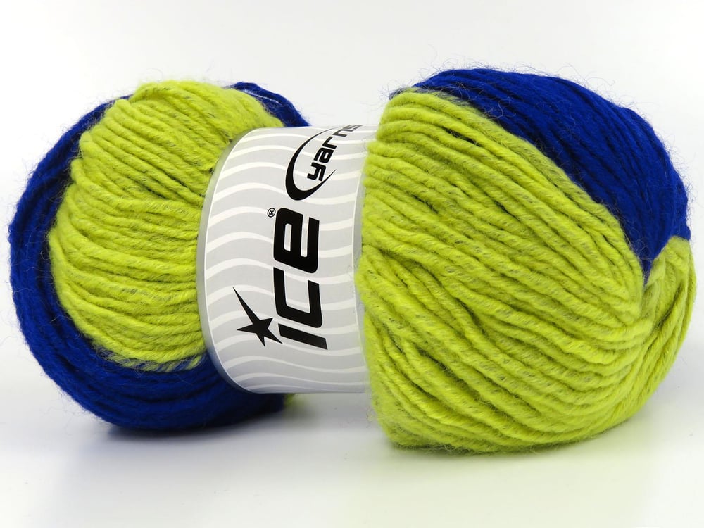 4x100gr. FANTASIA Mavi, Sarı Yün, Premium Akrilik Kışlık, Yün, Batik Desenli, Worsted