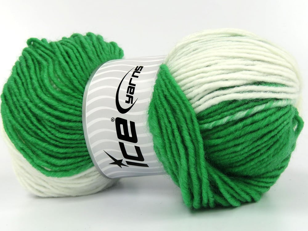 4x100gr. FANTASIA Yeşil, Beyaz Yün, Premium Akrilik Kışlık, Yün, Batik Desenli, Worsted