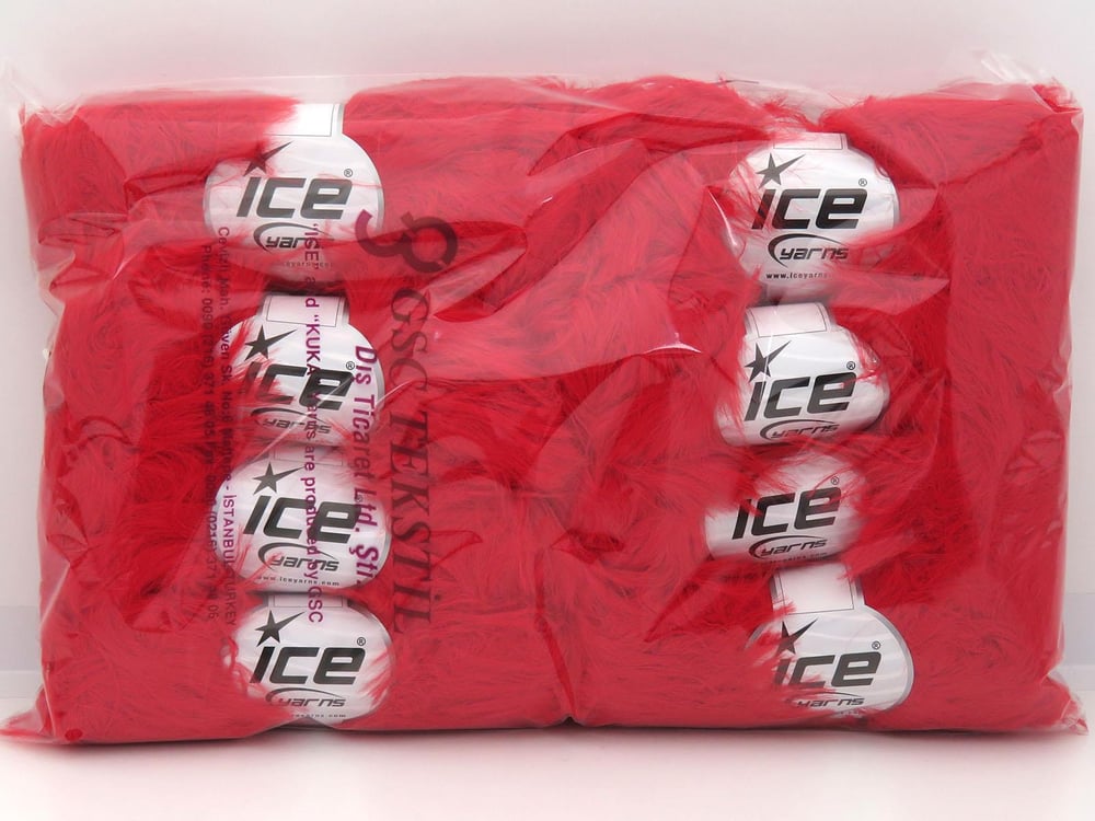 8x50gr. FAUX FEATHER Kırmızı  Yumoş, Sakallı, Kışlık, Kalın