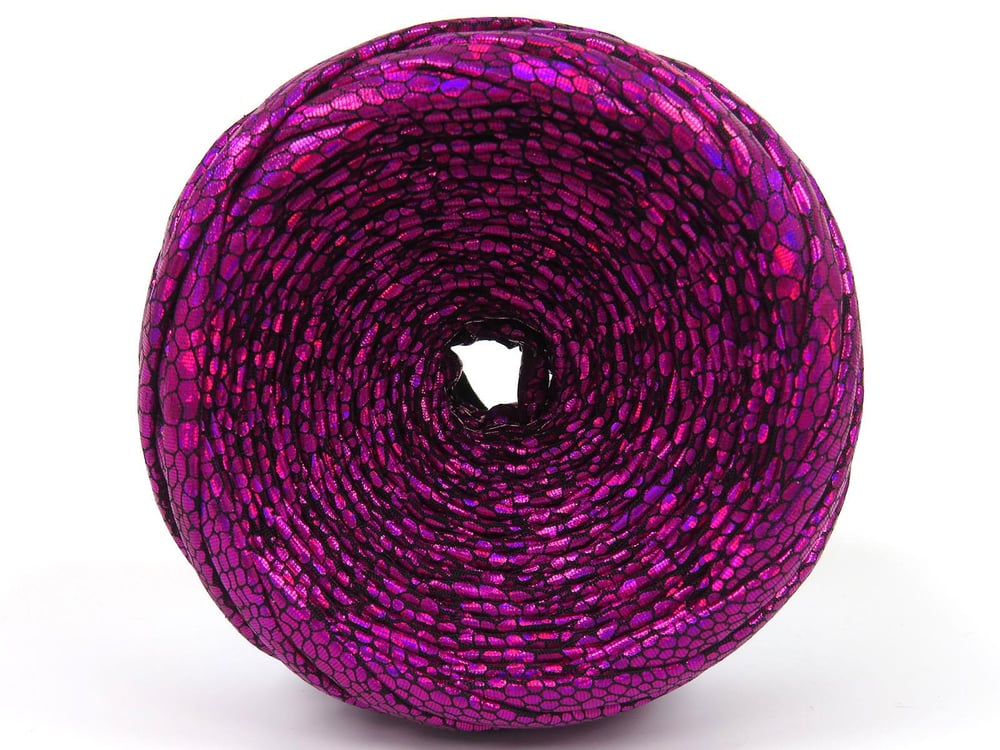 1x170gr. FAUX LEATHER Fuşya  Şerit, Yazlık İplikler, Çok Kalın, Batik Desenli