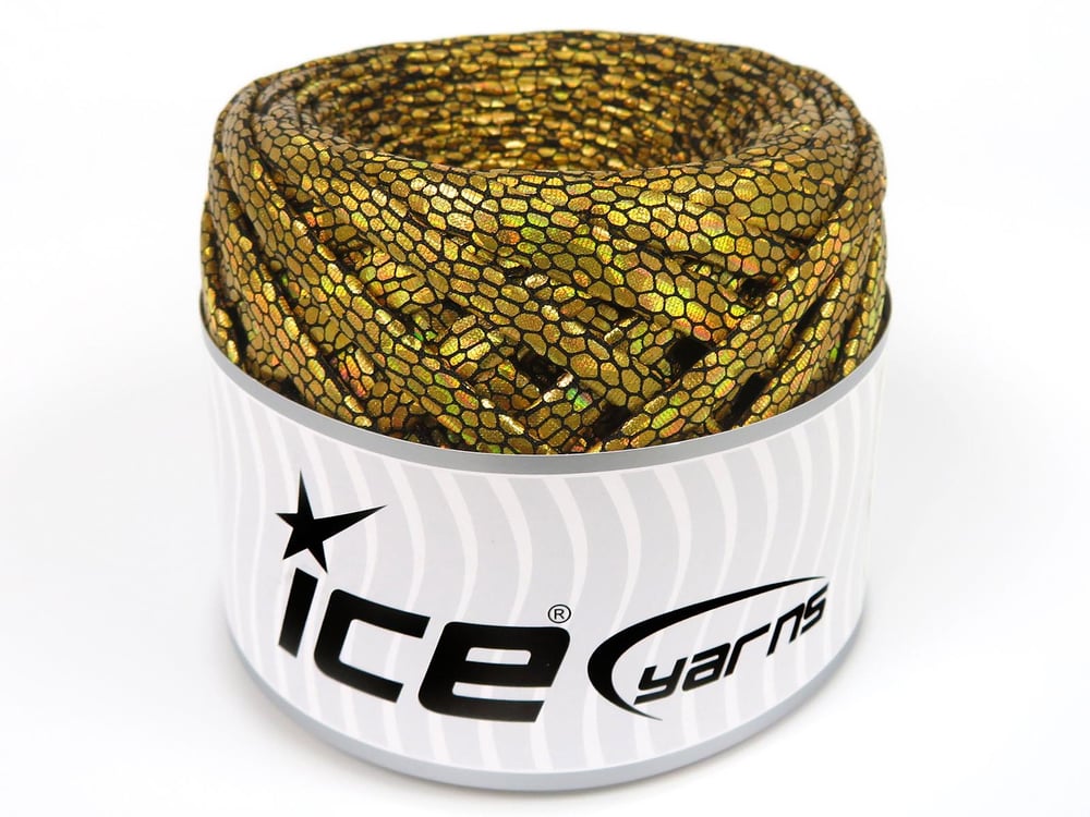 1x170gr. FAUX LEATHER Altın  Şerit, Yazlık İplikler, Çok Kalın, Batik Desenli