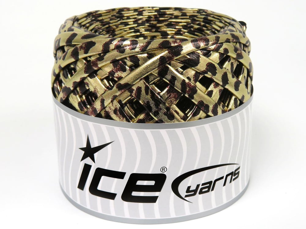 1x170gr. FAUX LEATHER Altın, Kahverengi Tonları  Şerit, Yazlık İplikler, Çok Kalın, Batik Desenli