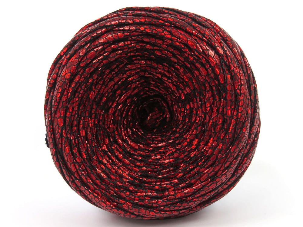 1x170gr. FAUX LEATHER Kırmızı  Şerit, Yazlık İplikler, Çok Kalın, Batik Desenli