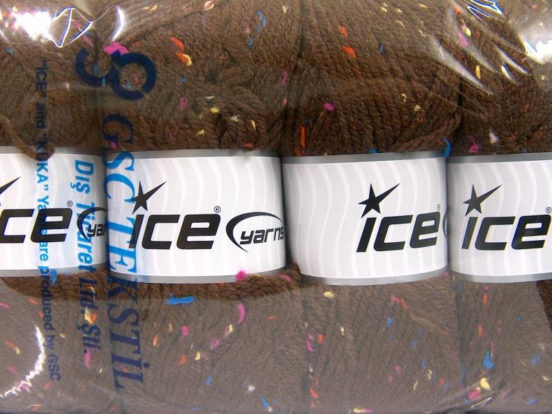 4x100gr. FAVORITE TWEED Kahverengi, Gökkuşağı Viskon, Akrilik Kışlık, Noktalı, Düz iplikler, Worsted, 100% Akrilik