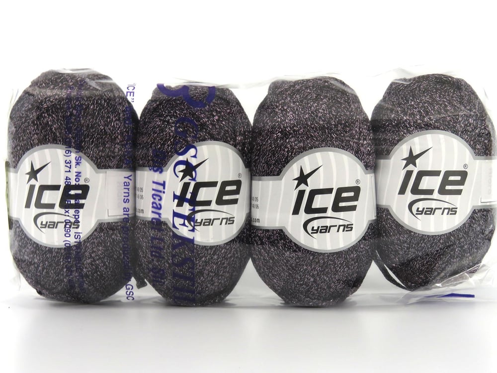 4x50gr. HALLEY Pembe, Siyah Metalik Simli Metalik Simli, Yazlık İplikler, Çok Kalın