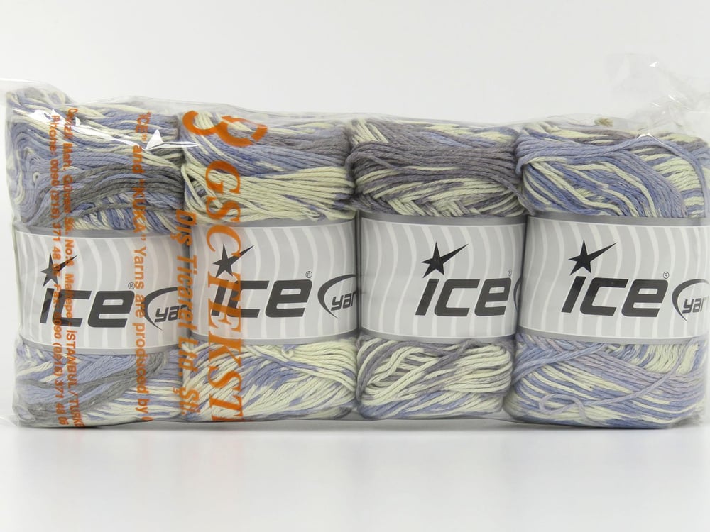 4x100gr. JACQUARD COTTON Krem, Gri, Açık Mavi Akrilik, Pamuk Bebe, Yazlık İplikler, Pamuk, Akrilik