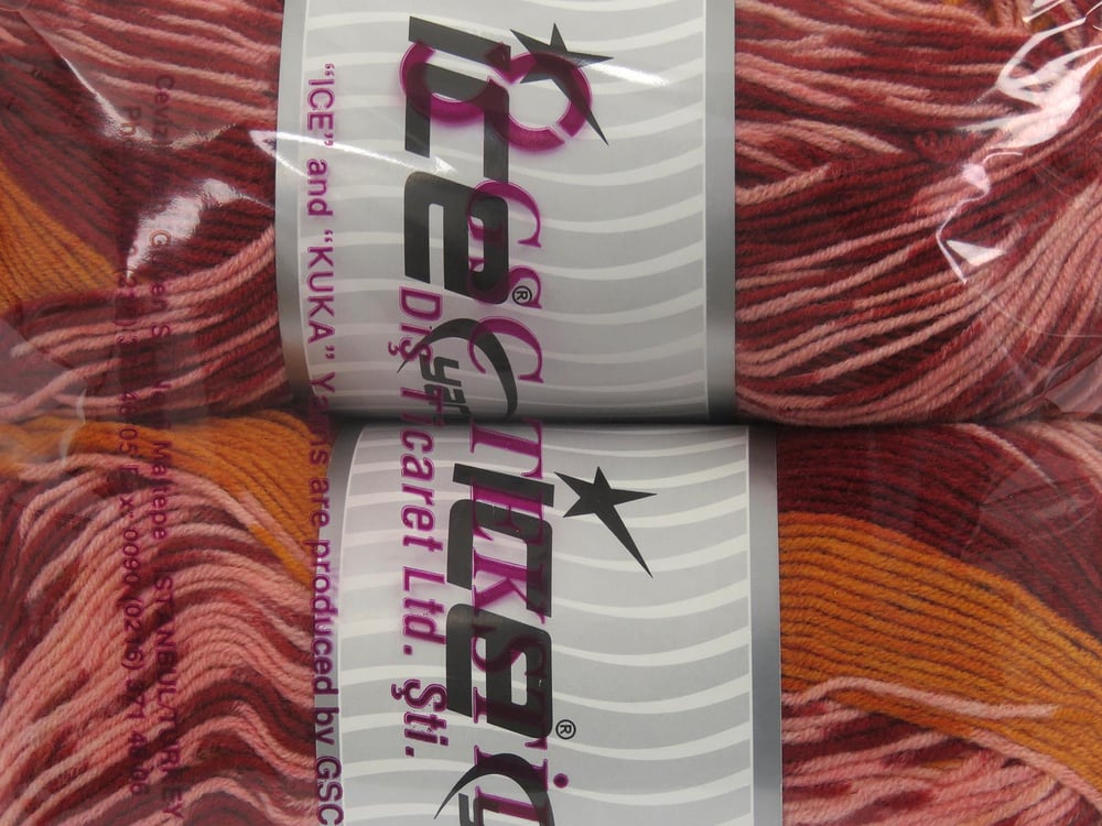 2x150gr. JACQUARD WOOL Pembe, Turuncu, Bordo Yün, Akrilik Kışlık, Yün, Batik Desenli