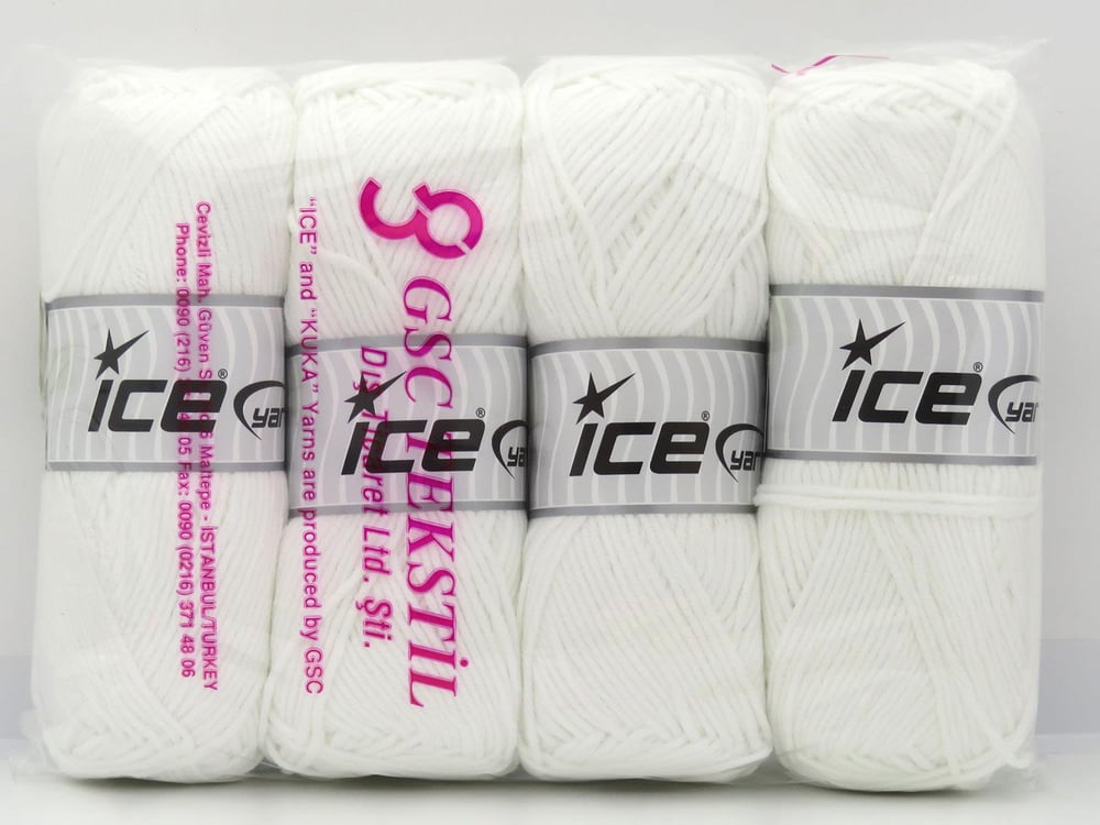 4x100gr. JEANS COTTON Beyaz Premium Akrilik, Pamuk Yazlık İplikler, Pamuk, Akrilik