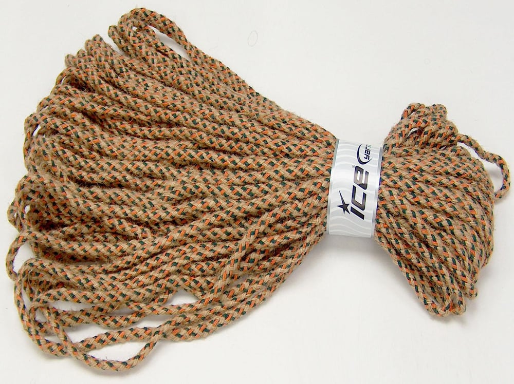 1x500gr. JUTE DECOR Turuncu, Koyu yeşil Pamuk Yazlık İplikler, Pamuk, Keten, Çok Kalın, Kendir