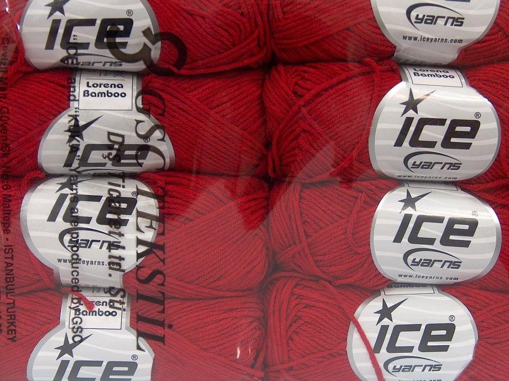 8x50gr. LORENA BAMBOO Kırmızı Akrilik, Bambu Yazlık İplikler, Bambu
