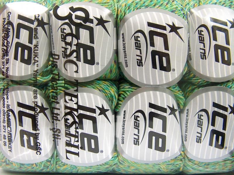 8x50gr. LORENA COLORFUL Yeşil, Mor, Turkuaz, Sarı Akrilik, Pamuk Yazlık İplikler, Pamuk, Batik Desenli