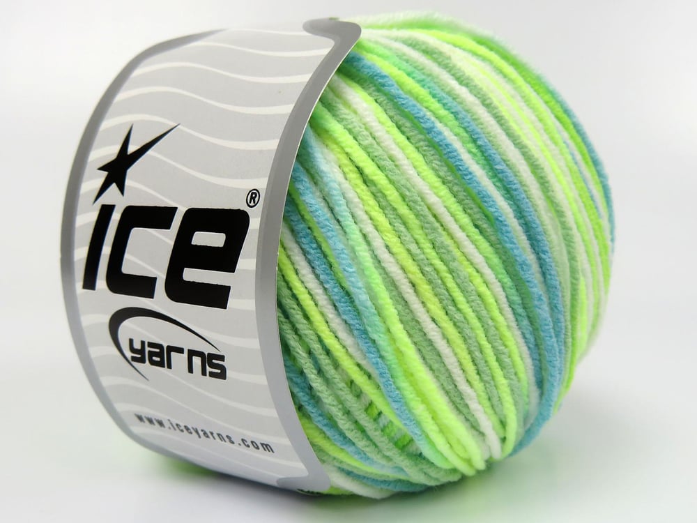 8x50gr. LORENA PASTEL Beyaz, Yeşil Tonları Akrilik, Pamuk Yazlık İplikler, Pamuk, Batik Desenli, Akrilik