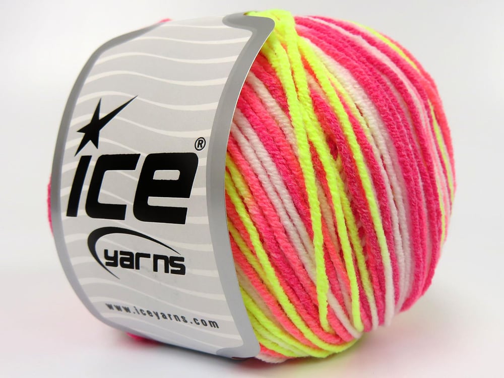 8x50gr. LORENA PASTEL Beyaz, Pembe tonları, Neon Yeşil Akrilik, Pamuk Yazlık İplikler, Pamuk, Batik Desenli, Akrilik