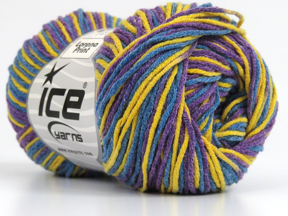 8x50gr. LORENA PRINT Mavi, Mor, Altın Akrilik, Pamuk Yazlık İplikler, Pamuk, Batik Desenli