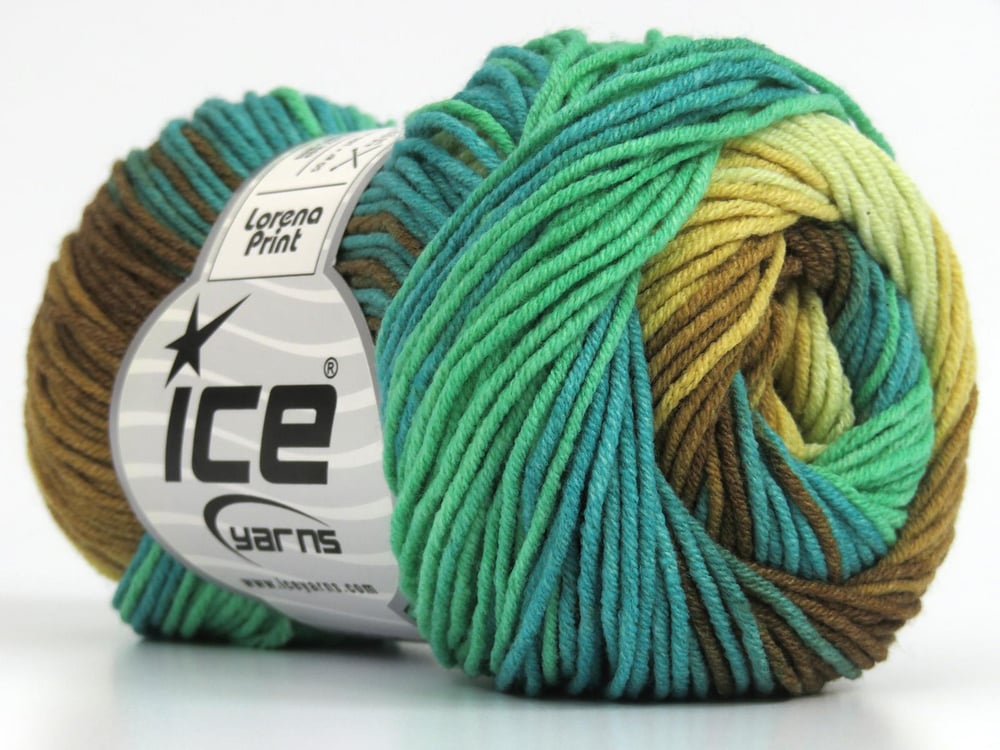 8x50gr. LORENA PRINT Kahverengi Tonları, Yeşil Tonları Akrilik, Pamuk Yazlık İplikler, Pamuk, Batik Desenli