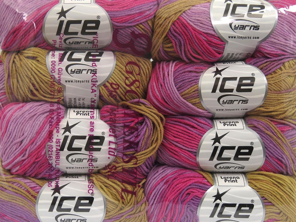 8x50gr. LORENA PRINT Pembe, Mor, Leylak Akrilik, Pamuk Yazlık İplikler, Pamuk, Batik Desenli