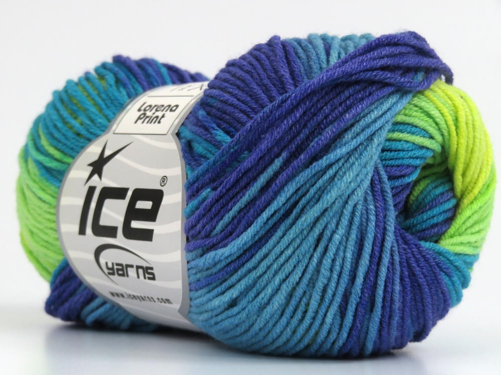 8x50gr. LORENA PRINT Mor, Turkuaz, Yeşil Tonları Akrilik, Pamuk Yazlık İplikler, Pamuk, Batik Desenli