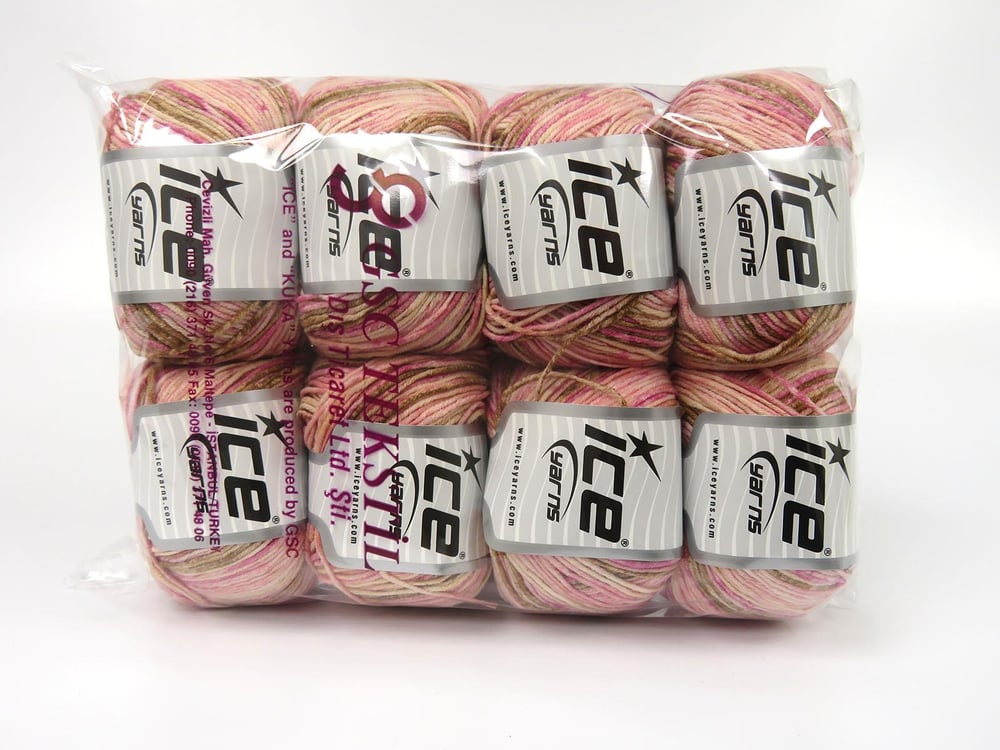8x50gr. LORENA SPLASH Kahverengi, Pembe tonları Akrilik, Pamuk Yazlık İplikler, Pamuk, Batik Desenli, Akrilik