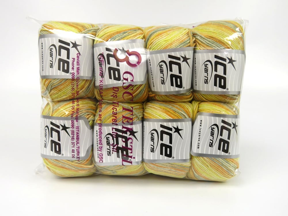 8x50gr. LORENA SPLASH Gri Tonları, Sarı Tonları Akrilik, Pamuk Yazlık İplikler, Pamuk, Batik Desenli, Akrilik