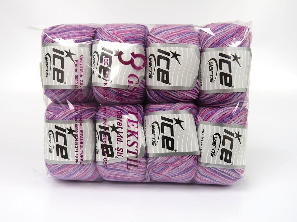8x50gr. LORENA SPLASH Leylak Tonları, Pembe tonları Akrilik, Pamuk Yazlık İplikler, Pamuk, Batik Desenli, Akrilik