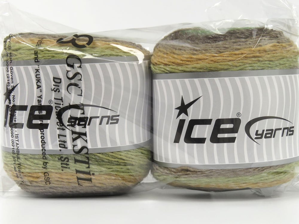 2x150gr. CAKES GALAXY Kahverengi Tonları, Yeşil Tonları Premium Akrilik Kışlık, Düz iplikler, Batik Desenli, 100% Akrilik , Akrilik