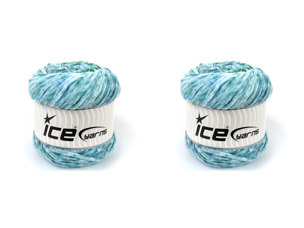 2x150gr. CHENILLE SPLASH Yeşil Tonları, Mavi Tonları Mikro Fiber Kışlık, Şönil, Batik Desenli, Worsted