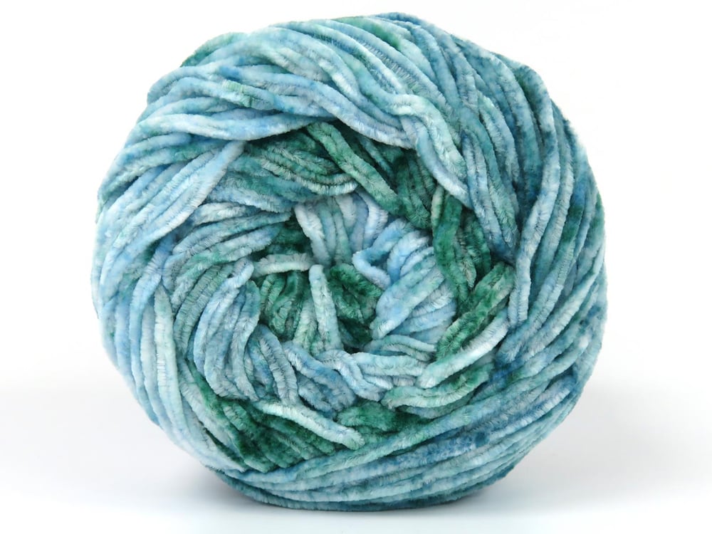 2x150gr. CHENILLE SPLASH Yeşil Tonları, Mavi Tonları Mikro Fiber Kışlık, Şönil, Batik Desenli, Worsted