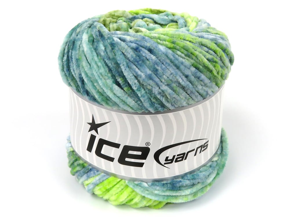 2x150gr. CHENILLE SPLASH Yeşil Tonları, Mavi Tonları Mikro Fiber Kışlık, Şönil, Batik Desenli, Worsted
